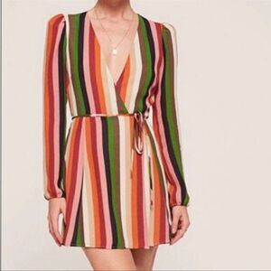 Reformation Polk Stripe Rainbow Wrap Dress